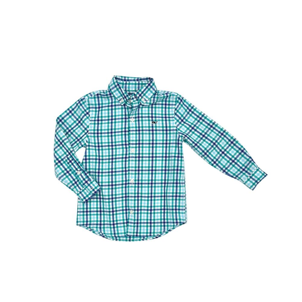 Vineyard Vines Boys Poplin Plaid Whale Button-Down Shirt